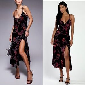 NWT LULUS 90s Velvet Floral Burnout Practical Magic Wedding Guest Slip Dress L